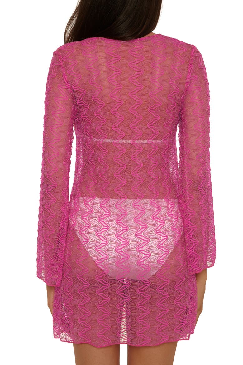 Golden Riviera Long Sleeve Open Knit Cover-Up Tunic, Alternate, color, ROSE BERRY