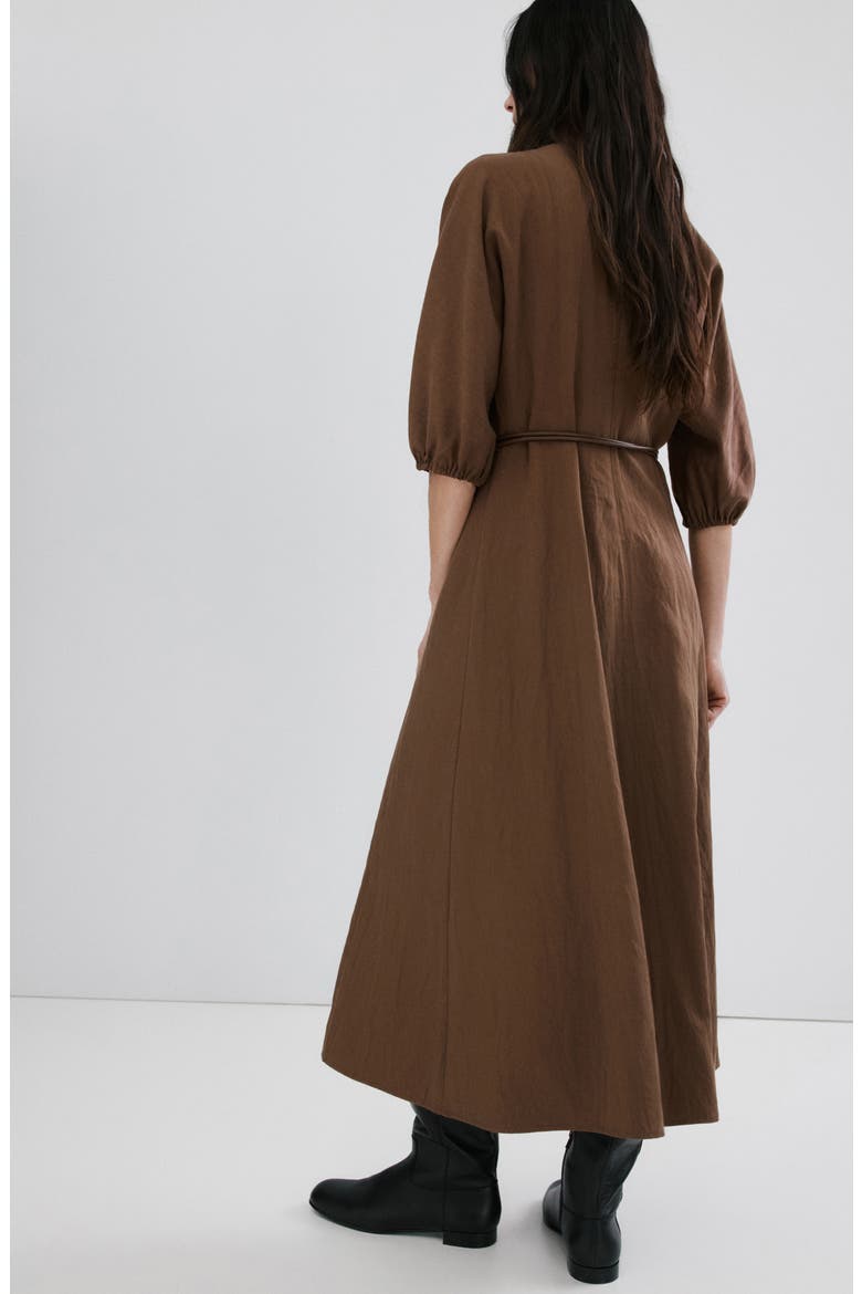 Belted Midi Dress, Alternate, color, BROWN