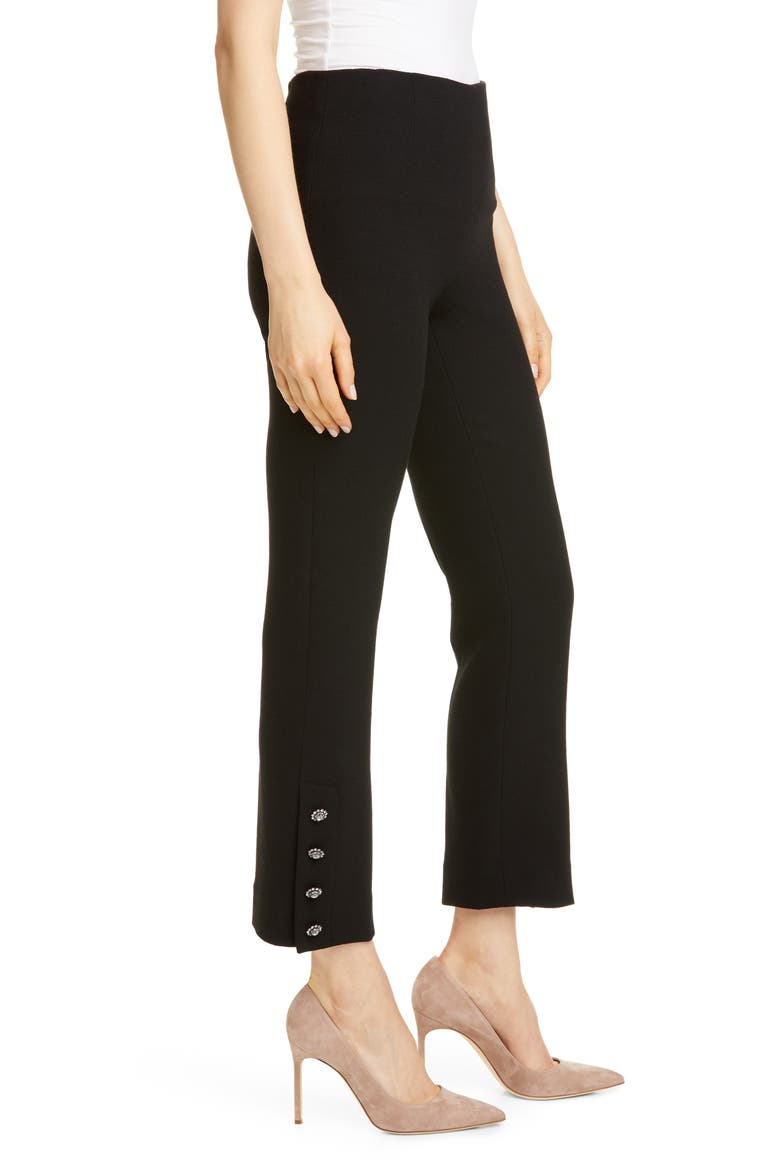 Crystal Button Cuff Wool Blend Pants, Alternate, color, BLACK