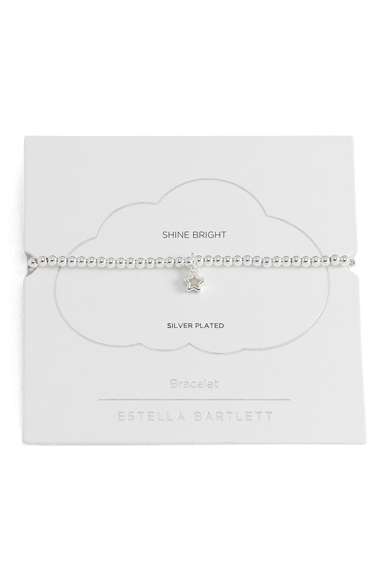 Sienna Cubic Zirconia Star Beaded Stretch Bracelet, Main, color, SILVER