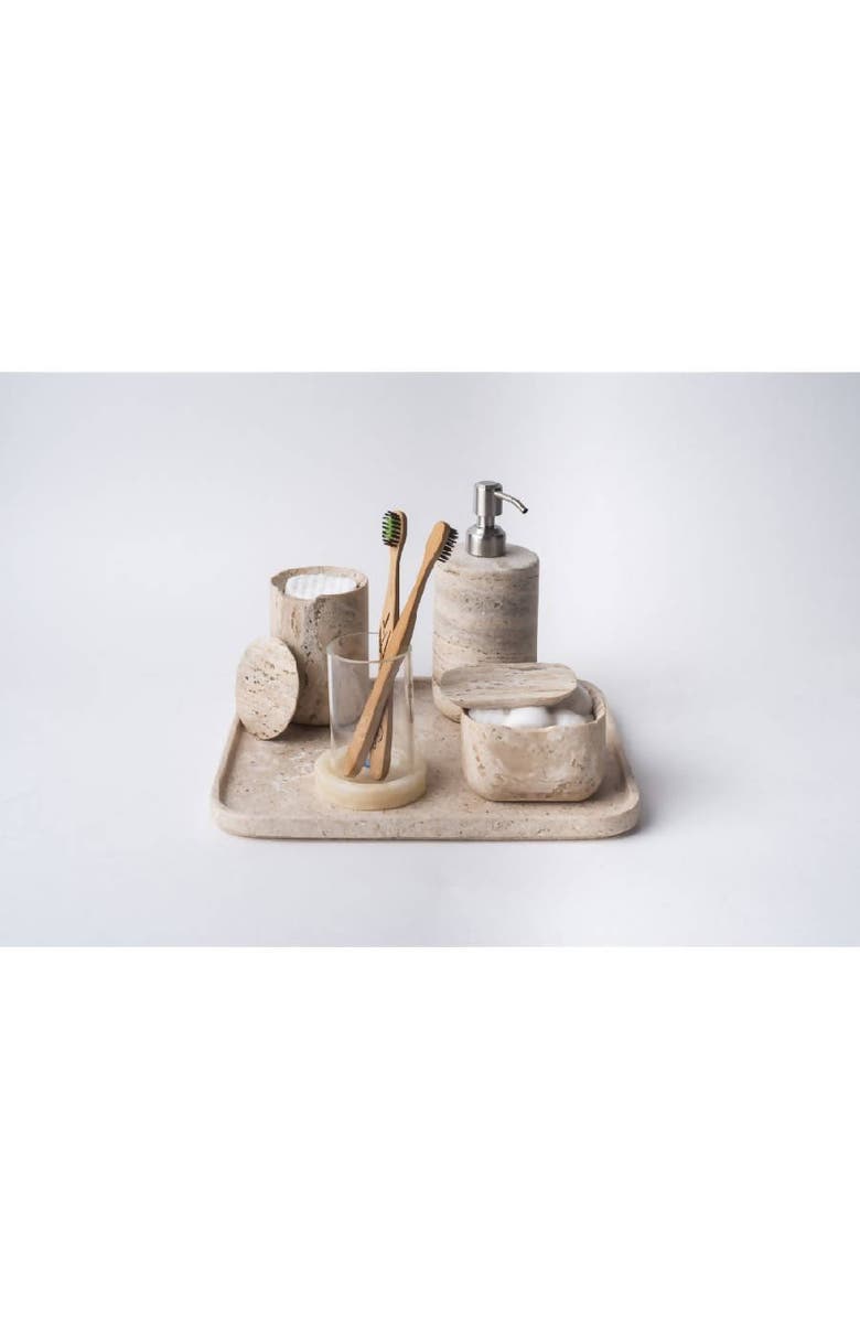 AndJacob Decor Less Is More Square Container, Alternate, color, Travertine Marble