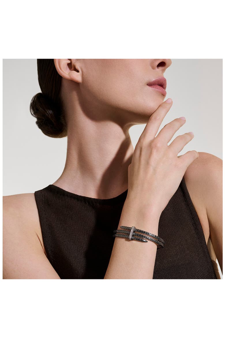 Spear Double Flex Cuff, Diamond, 4mm, Alternate, color, DARK SILVER