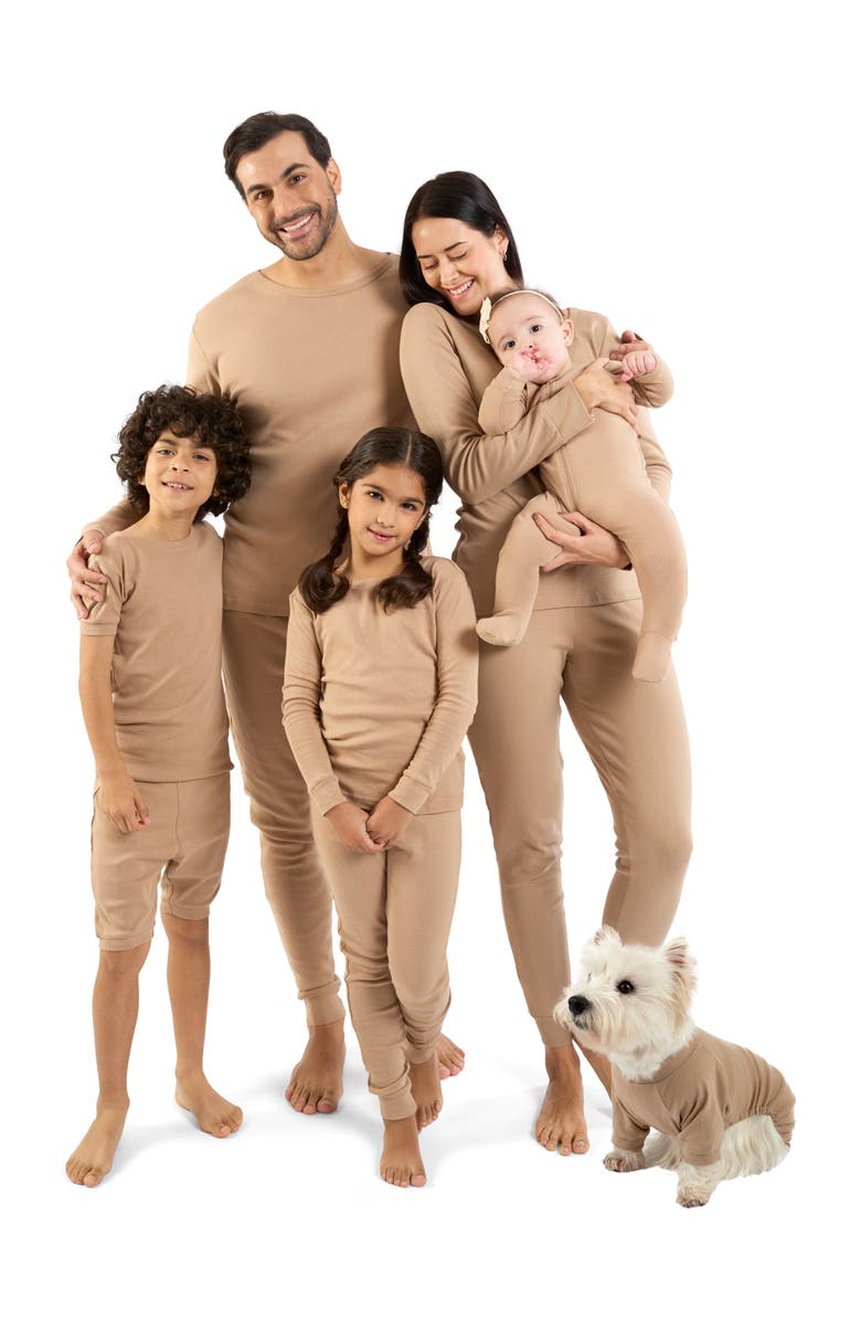 Leveret Kids Short Sleeve Cotton Solid Matching Family Pajamas, Alternate, color, Beige