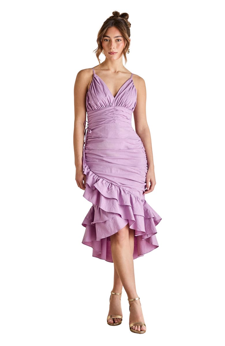 Coast Strappy Multi Ruffle Midi Dress, Main, color, Purple