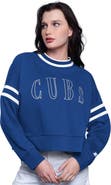 STARTER Women's Starter Royal Chicago Cubs Power Play Cropped Pullover Sweatshirt