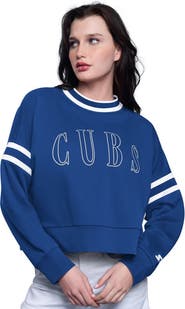STARTER Women's Starter Royal Chicago Cubs Power Play Cropped Pullover Sweatshirt