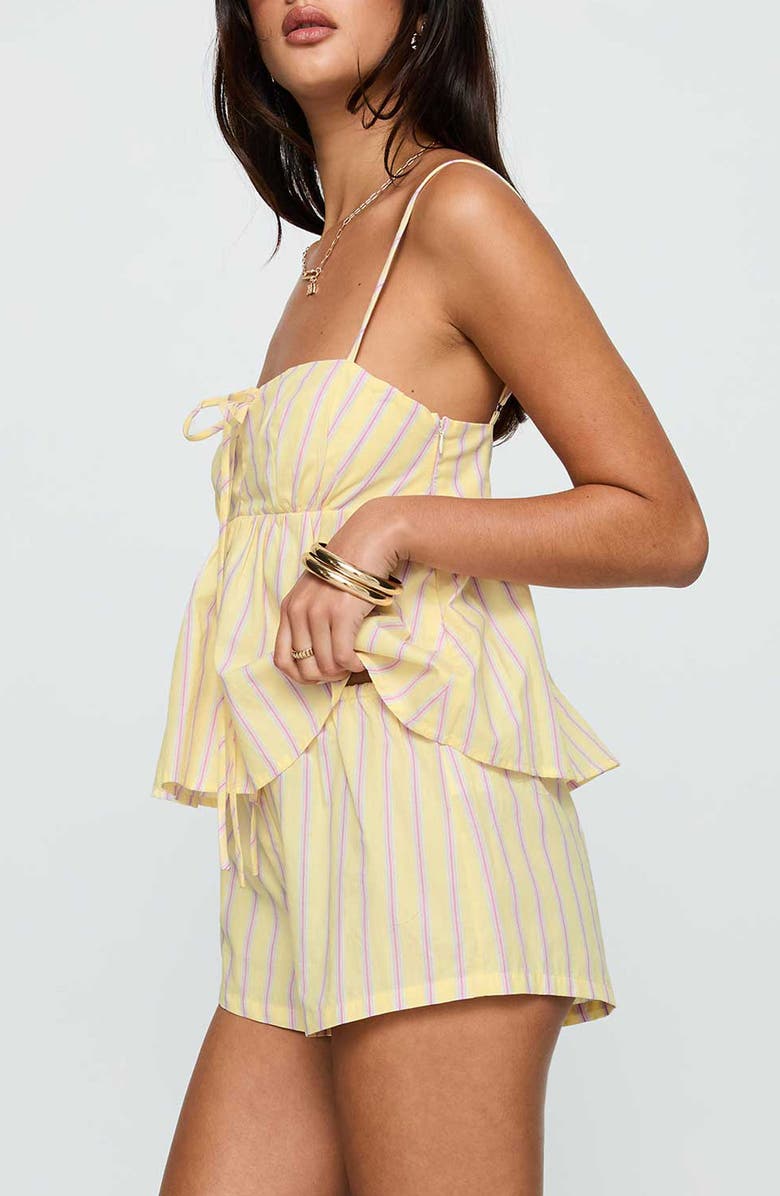 Princess Polly Solaris Stripe Cotton Camisole & Shorts Set, Alternate, color, Yellow