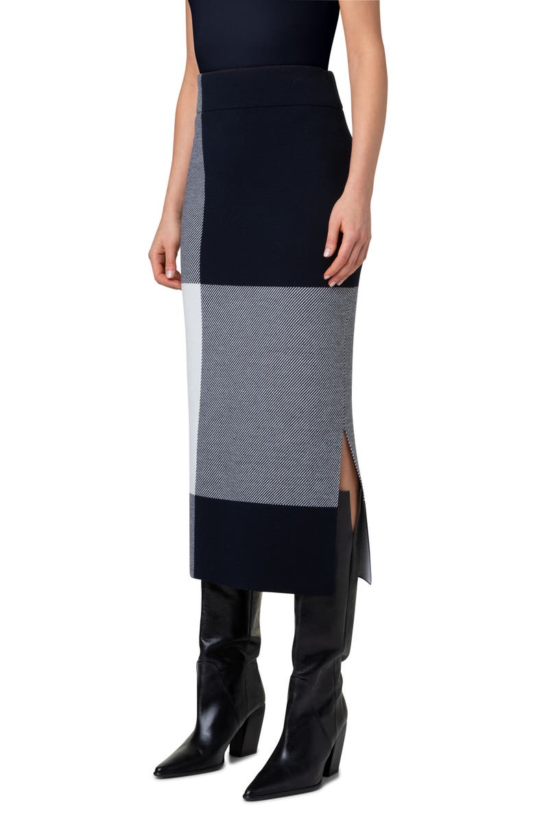 Akris punto Extralarge Gingham Stretch Wool Midi Skirt, Alternate, color, 