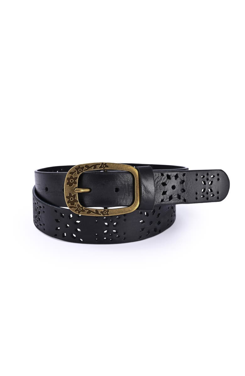 OLD TREND Blooming Genuine Leather Perforated Floral Vintage Belt, Main, color, Black