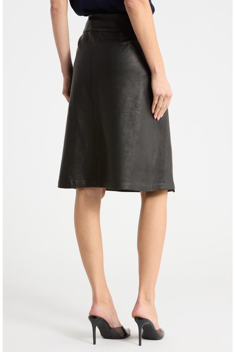 Raddix Belted Leather Midi Skirt, Alternate, color, BLACK