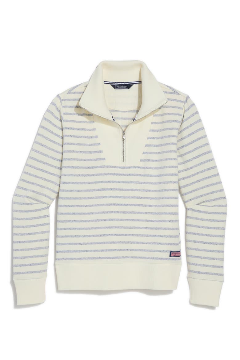 Striped Quarter-Zip Pullover, Main, color, MARSHMALLOW/ NAVY