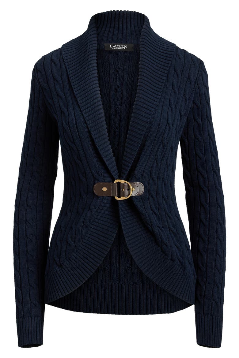 Buckle Cable Stitch Cotton Cardigan, Alternate, color, LAUREN NAVY