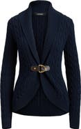 Lauren Ralph Lauren Buckle Cable Stitch Cotton Cardigan
