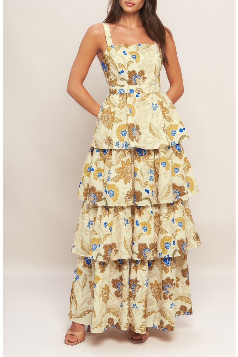 Tiered Ruffle Print Maxi Dress, Alternate, color, IVORY
