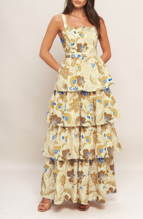 Flying Tomato Tiered Ruffle Print Maxi Dress In Multi