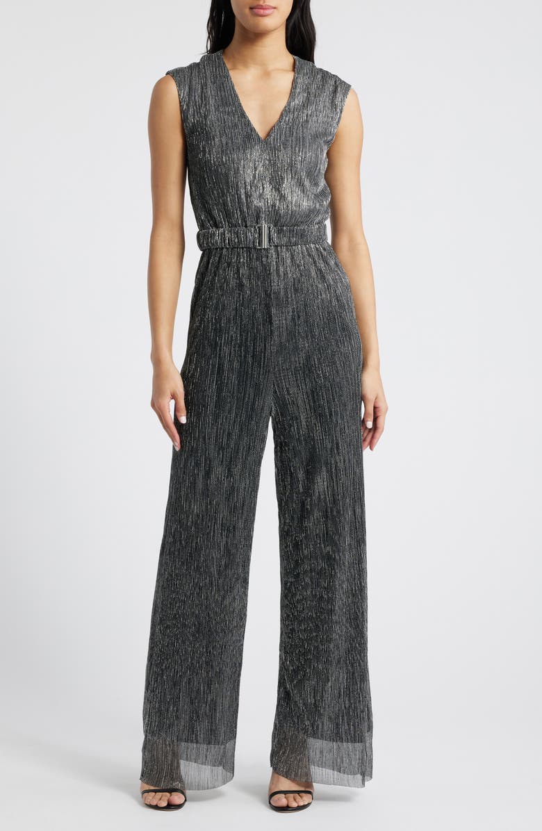 Halogen<sup>®</sup> Metallic V-Neck Jumpsuit, Main, color, 