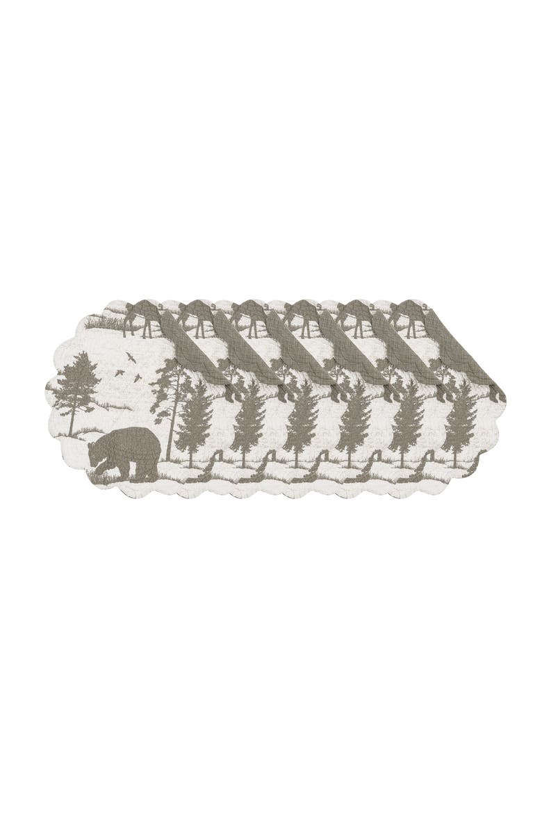 Henderson Hideaway Round Woven Reversible Rustic Winter Wilderness Placemats Set of 6, 17", Alternate, color, Beige