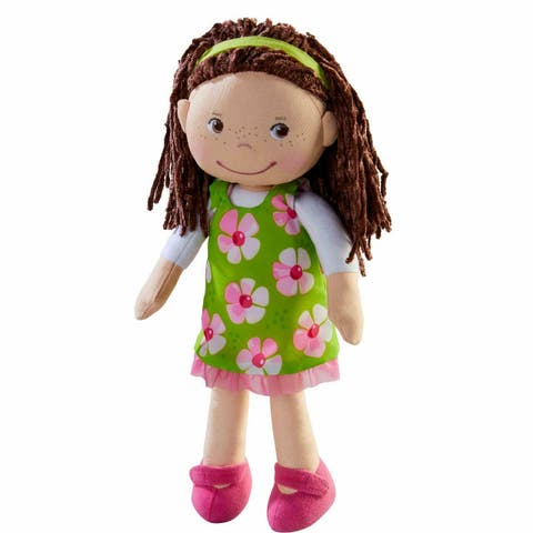 Coco 12" Soft Baby Doll with Brown Hair, Embroidered Face, Removable Green Dress, Matching Headband - Machine Washable Toddler Doll - 18 Months+