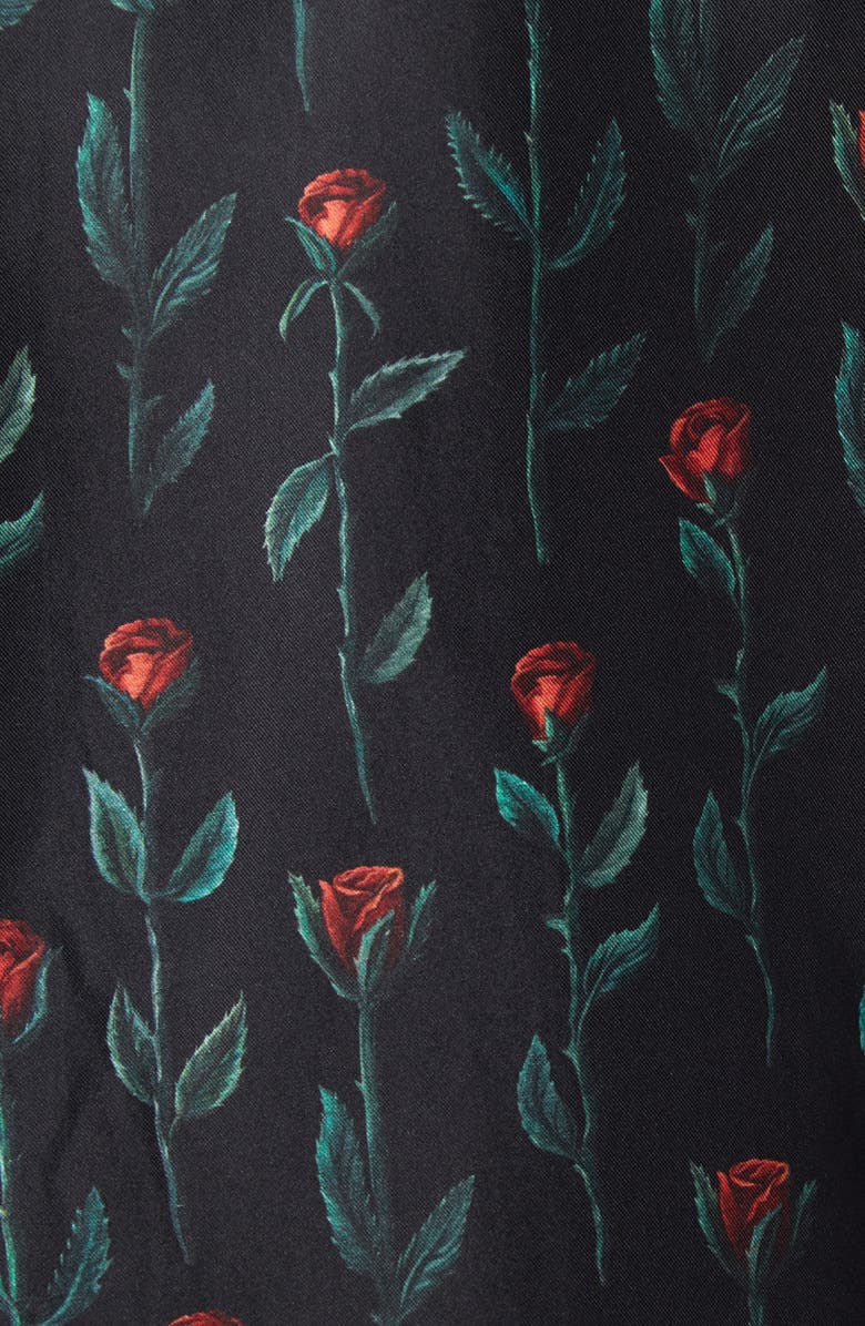 ENDLESS JOY Rose Print Silk Twill Button-Up Shirt, Alternate, color, Black/ Red