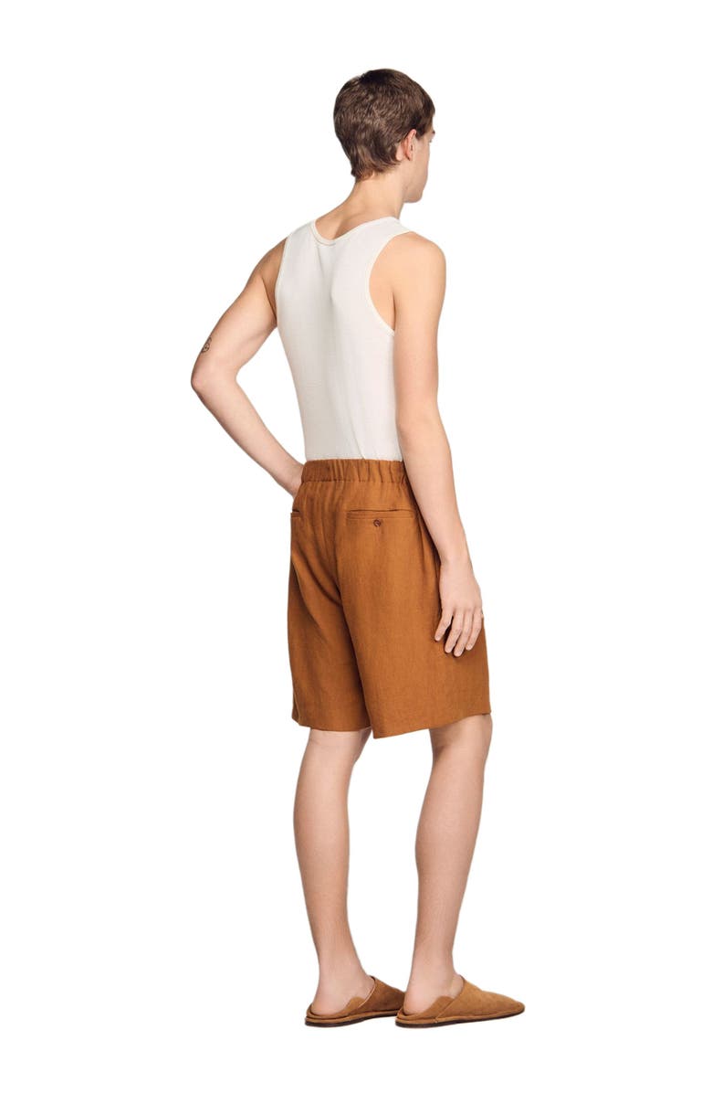 SANDRO Elastic waist linen shorts, Alternate, color, Whisky