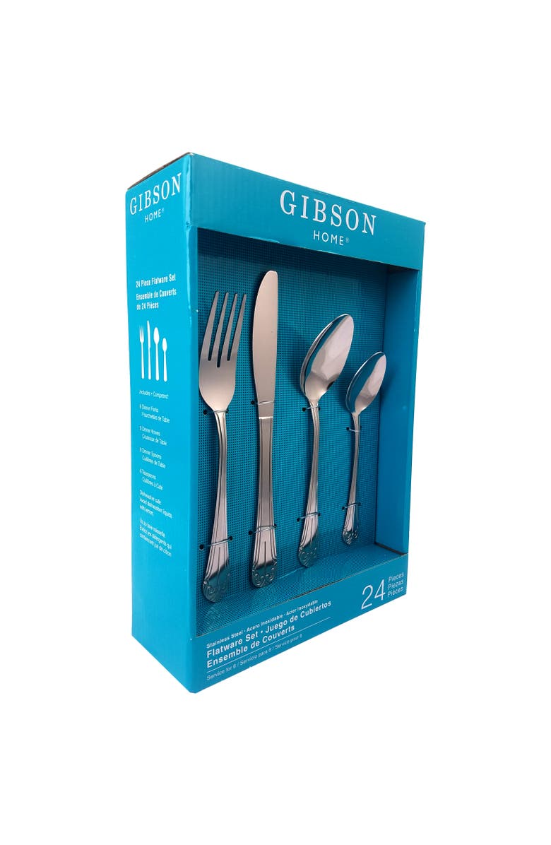 Gibson Home Mariano 24 Piece Flatware Set, Main, color, Metallic Silver