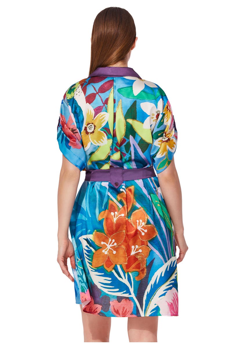 Gottex Tropicana Belted Short Sleeve Shirt Dress Cover-Up, Alternate, color, Multi-Blue