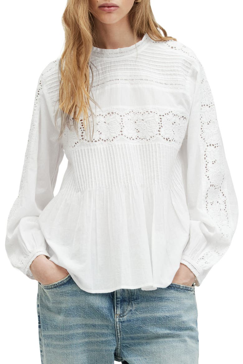 Elaia Eyelet Embroidery Cotton Top, Main, color, CHALK WHITE