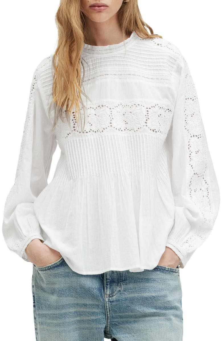 AllSaints Elaia Eyelet Embroidery Cotton Top, Main, color, 