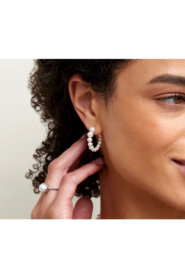 White Freshwater Cultured Pearl Hoop Reese Earrings, Alternate, color, Yellow Gold