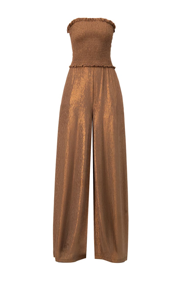 Strapless Wide-Leg Jumpsuit, Alternate, color, Copper