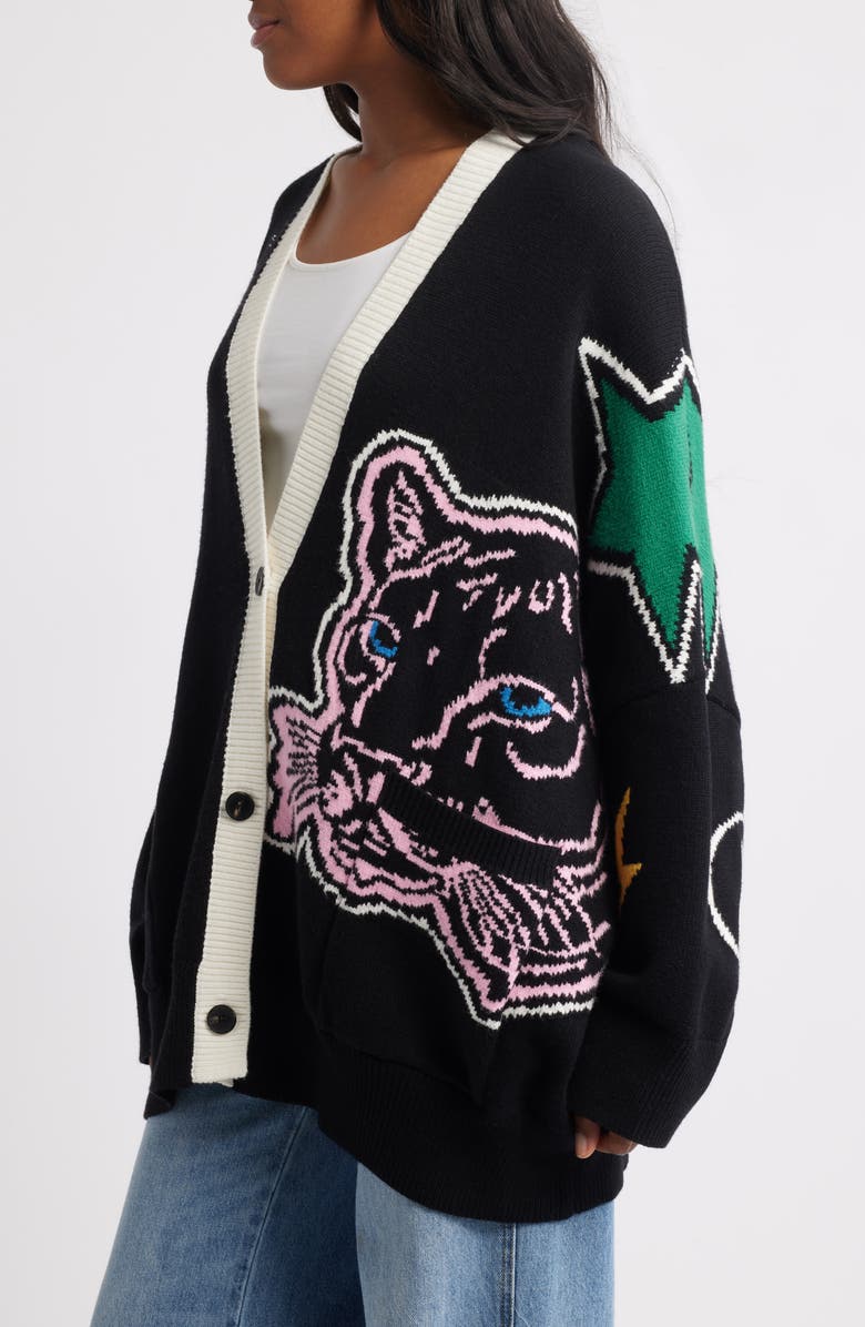 Dressed in Lala Karma Panther Oversize Cardigan, Alternate, color, Black