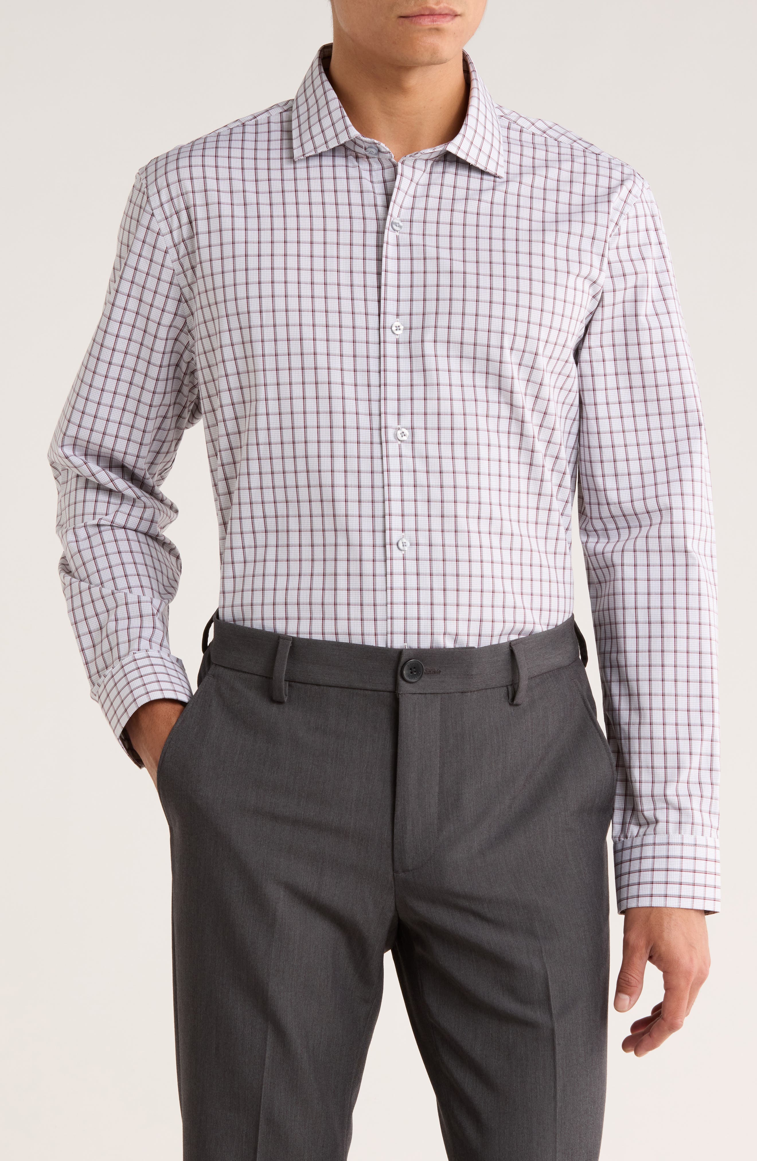 Perry Ellis Griffin Slim Fit Windowpane Check Dress Shirt