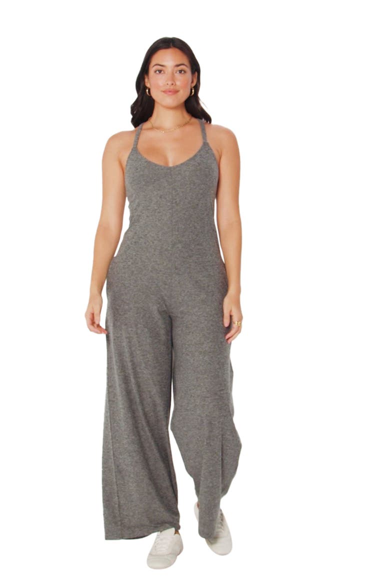 Women's Cloud Jersey Wide Leg Jumpsuit, Alternate, color, Deep Navy Heather