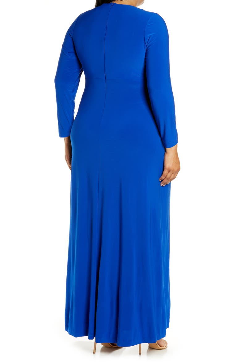Rhinestone Detail Keyhole Neck Long Sleeve Gown, Alternate, color, ROYAL