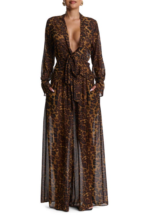 Naked Wardrobe Leopard Print Chiffon A-line Maxi Skirt In Brown