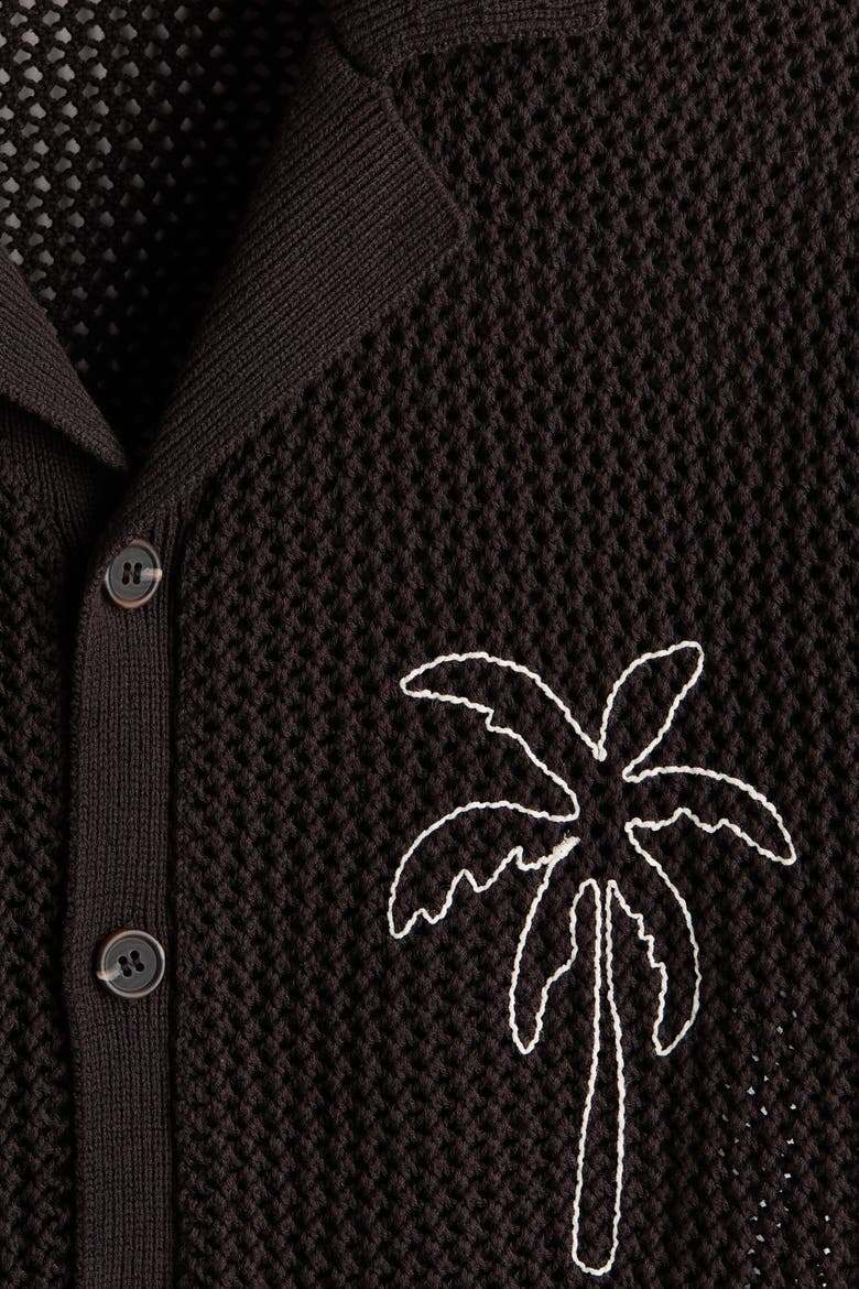 Relaxed Fit Hole-knit Resort Shirt, Alternate, color, Dark brown/palm tree