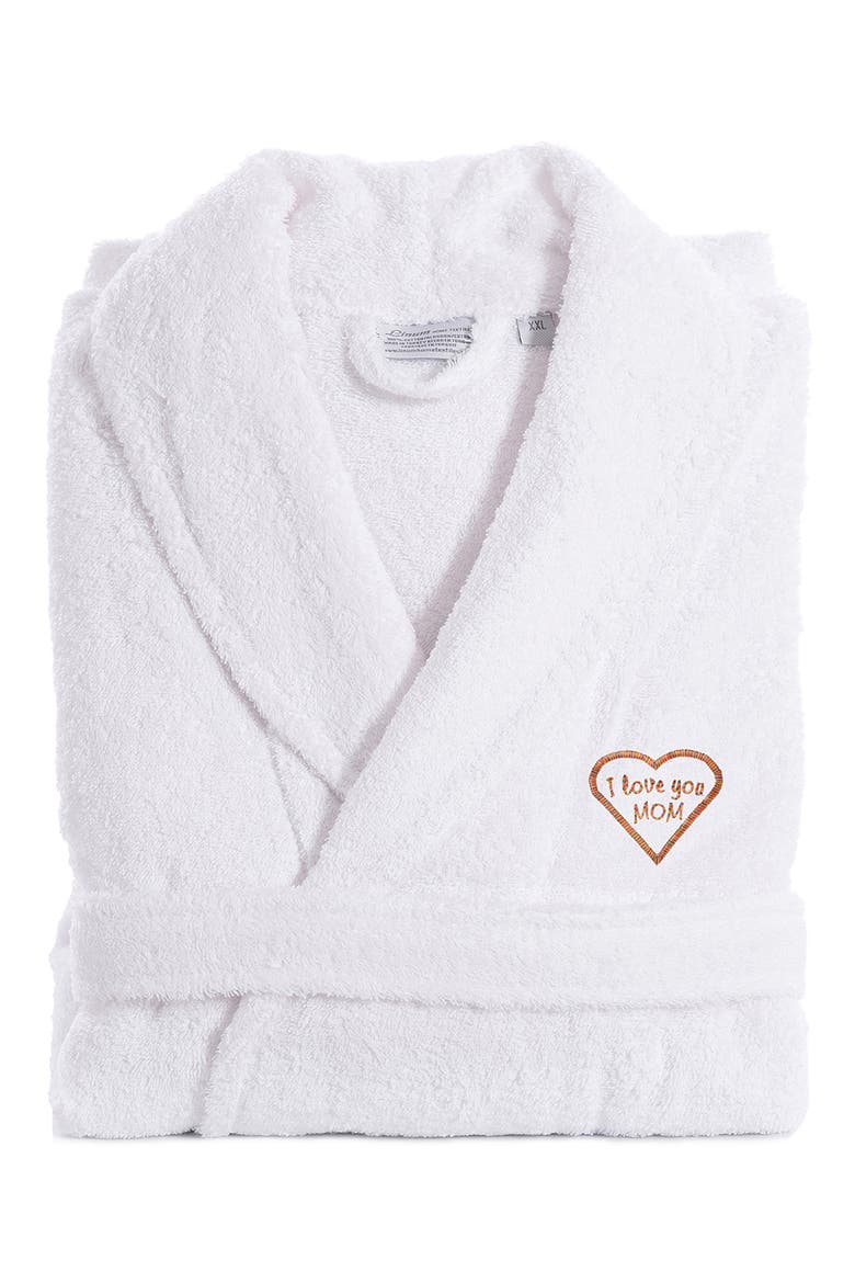 Mèlange 'I Love You Mom' Embroidered White Terry Bathrobe, Alternate, color, WHITE
