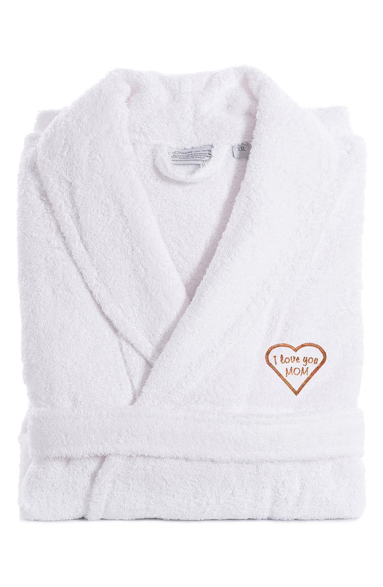 Linum Home Textiles Mèlange 'I Love You Mom' Embroidered White Terry Bathrobe, Alternate, color, White