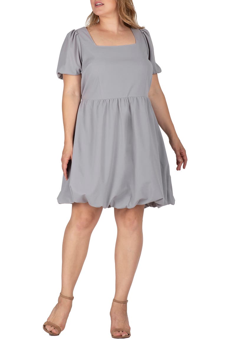 Puff Sleeve Bubble Hem Dress, Alternate, color, GREY