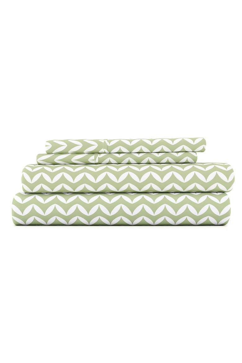 HOME SPUN Premium Ultra Soft Puffed Chevron Pattern 4-Piece Bed Sheet Set, Main, color, SAGE