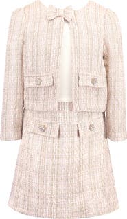 Zunie Kids' Bow Boucle Jacket & Dress Set