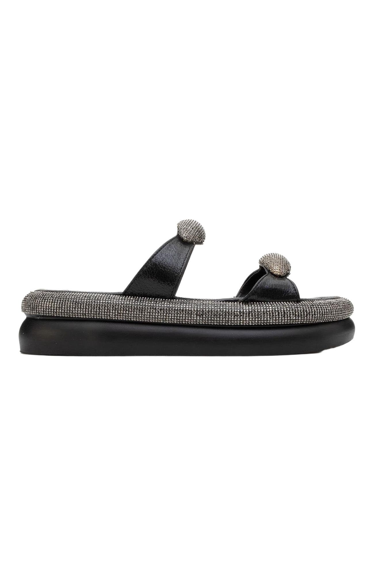 Prologue Shoes Finery Embellished Platform Slide, Alternate, color, Black Faux Leather
