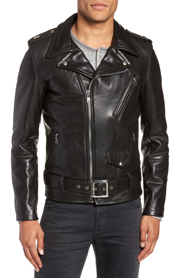 '50s Cowhide Leather Moto Jacket, Alternate, color, BLACK