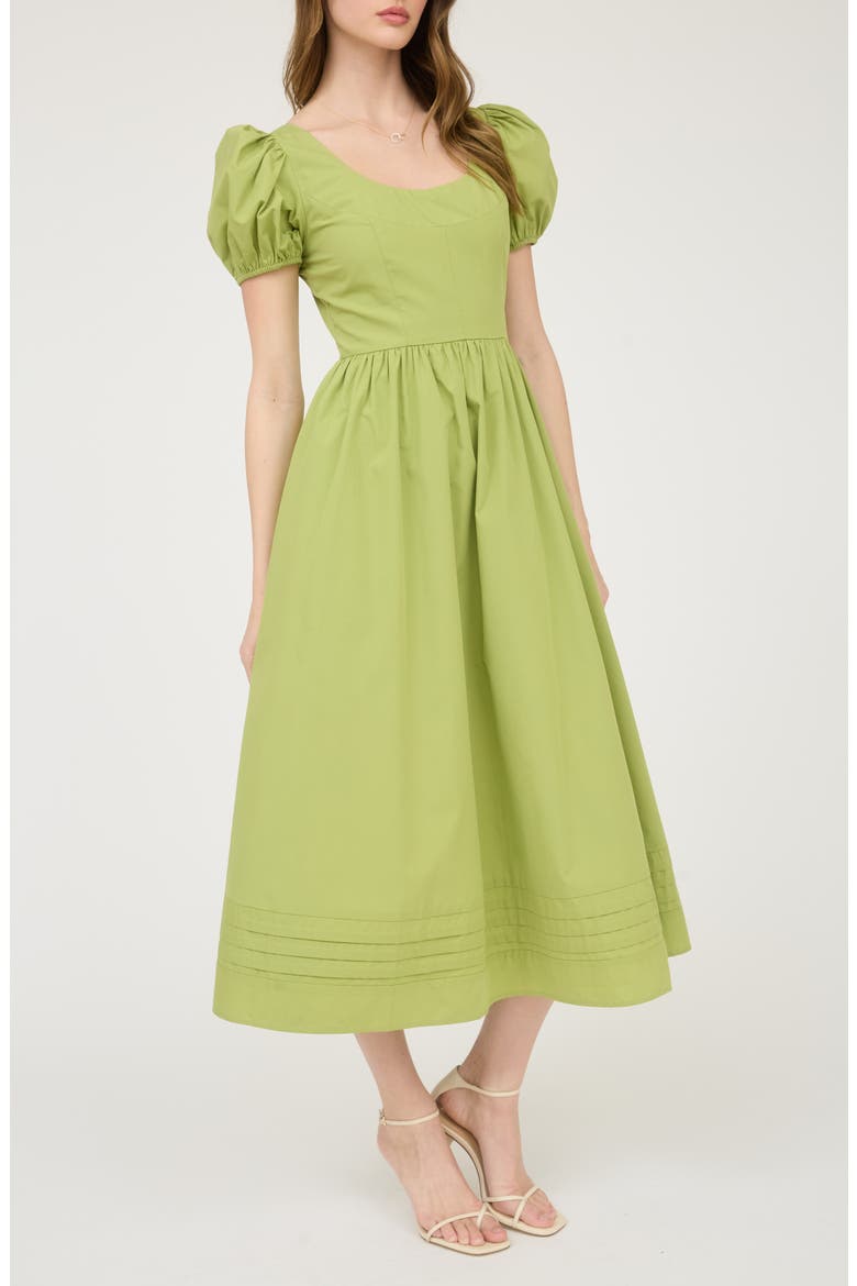 Puff Sleeve Midi Dress, Alternate, color, OLIVE