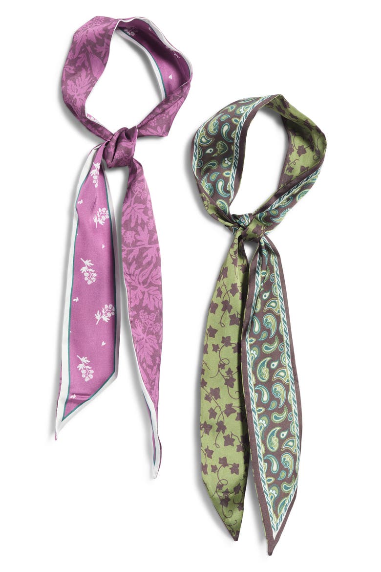 Set of 2 Assorted Ribbon Scarves, Alternate, color, GREEN- PURPLE