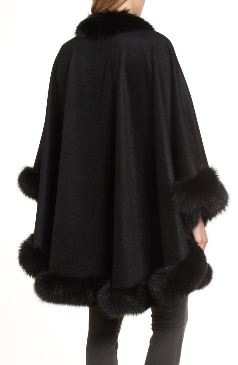 Sofia Cashmere Genuine Fox Fur Trim Cape, Alternate, color, 