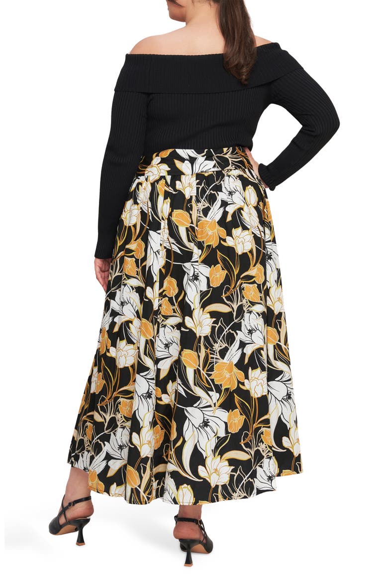 Off the Shoulder Long Sleeve Mixed Media Dress, Alternate, color, BLACK
