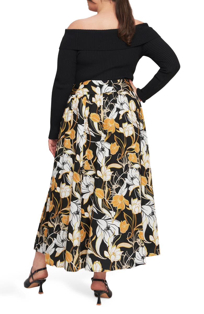 FLYING TOMATO Off the Shoulder Long Sleeve Mixed Media Dress, Alternate, color, Black