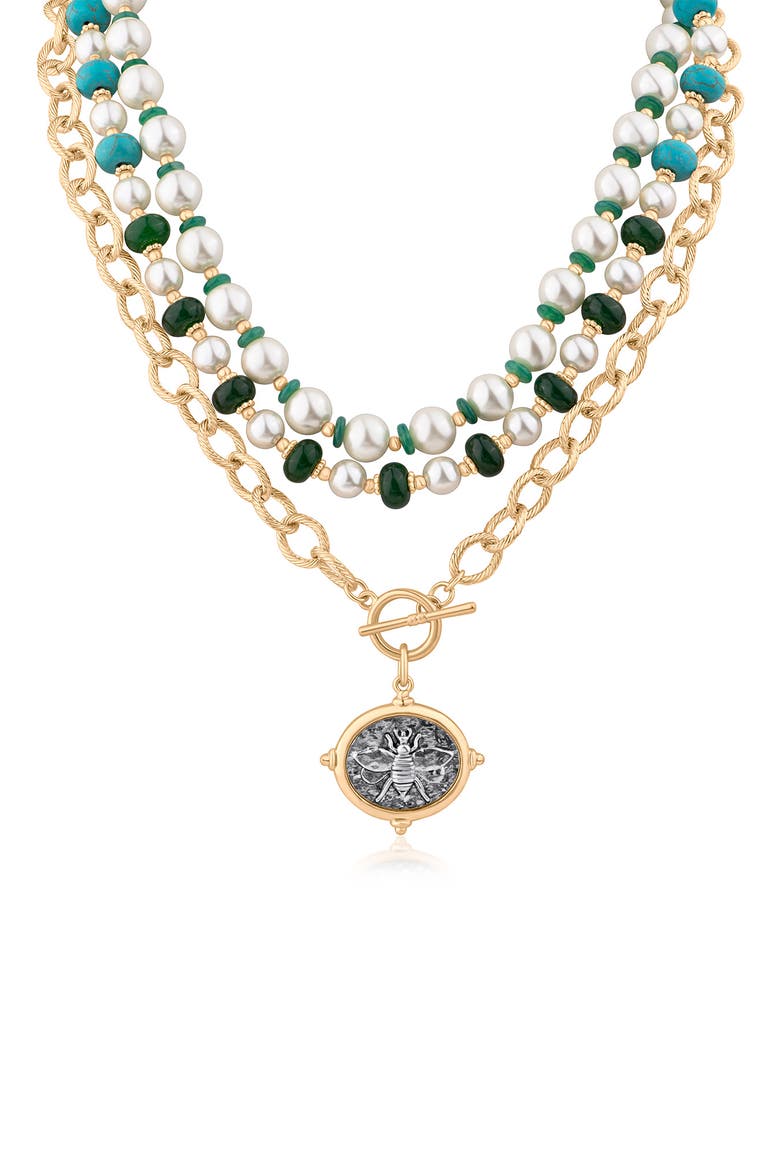 Faux Pearl & Stone Beaded Toggle Charm Necklace (Nordstrom Exclusive), Main, color, MULTI/ GOLD