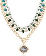 JARDIN Faux Pearl & Stone Beaded Toggle Charm Necklace